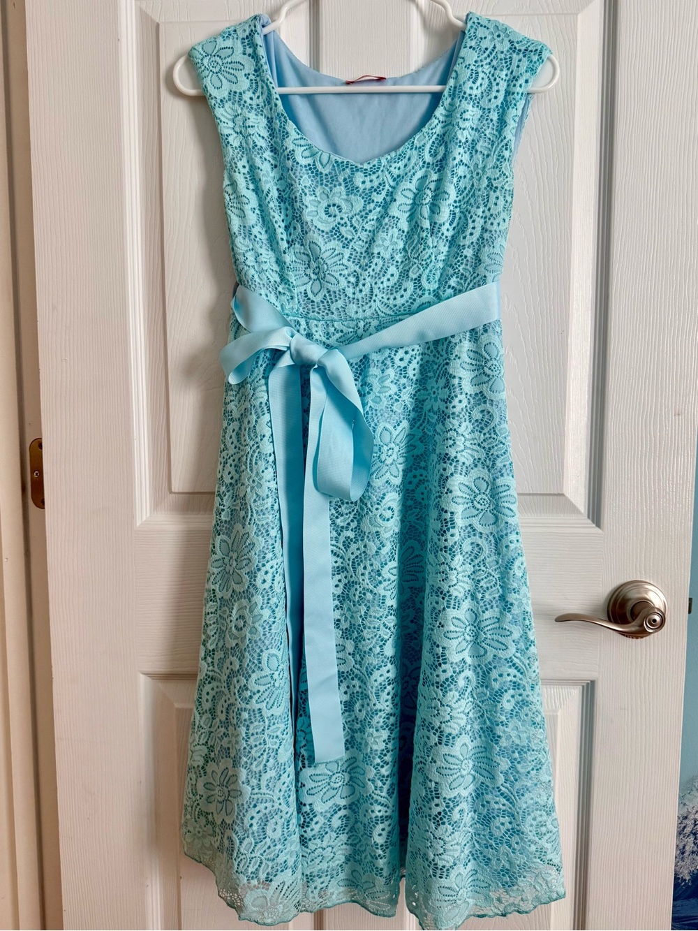 Light Blue Lace Dress with Sash